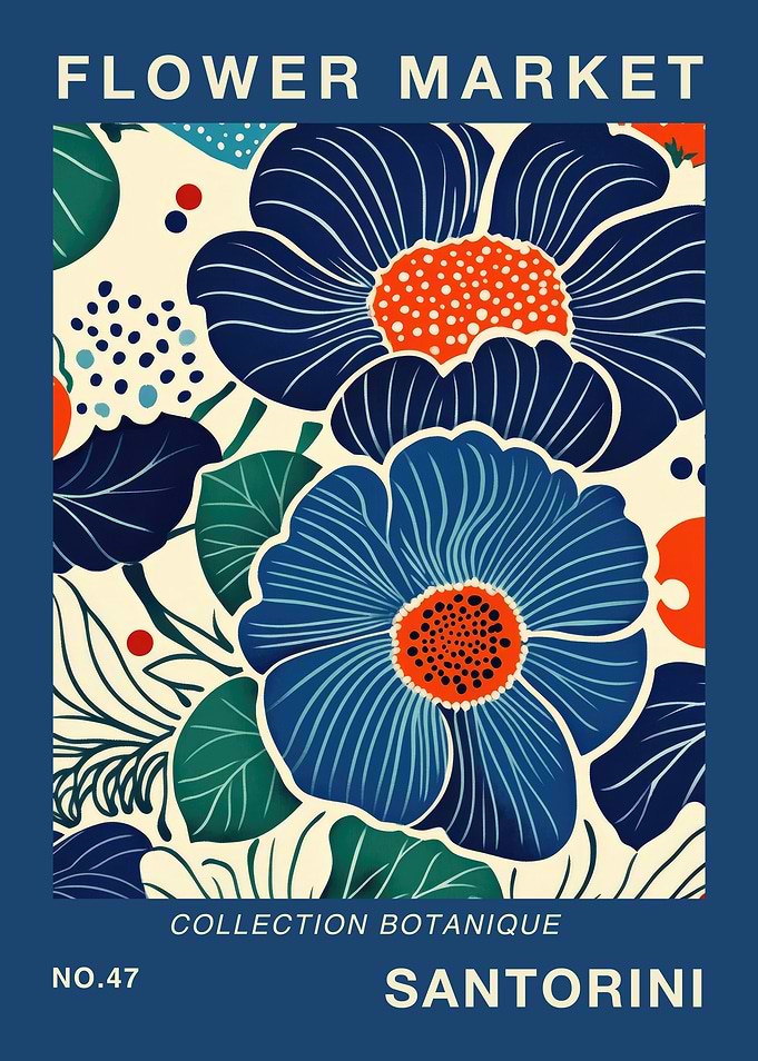 Flower Market Santorini Botanical Art Print
