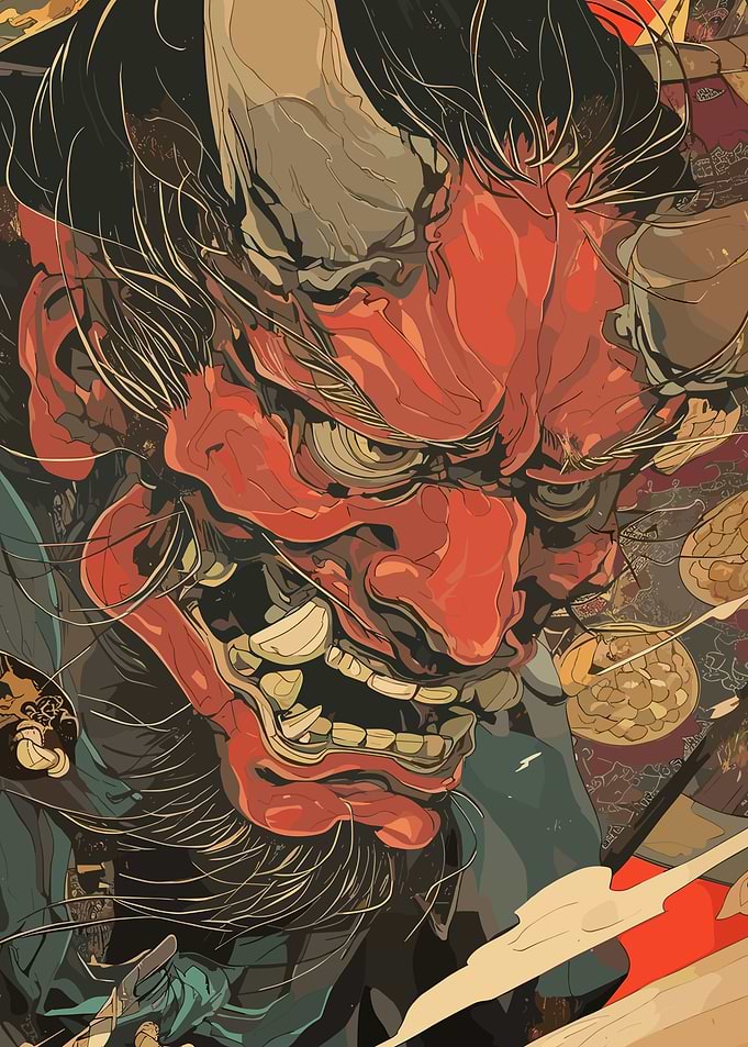 Japanese Oni Mask Digital Art