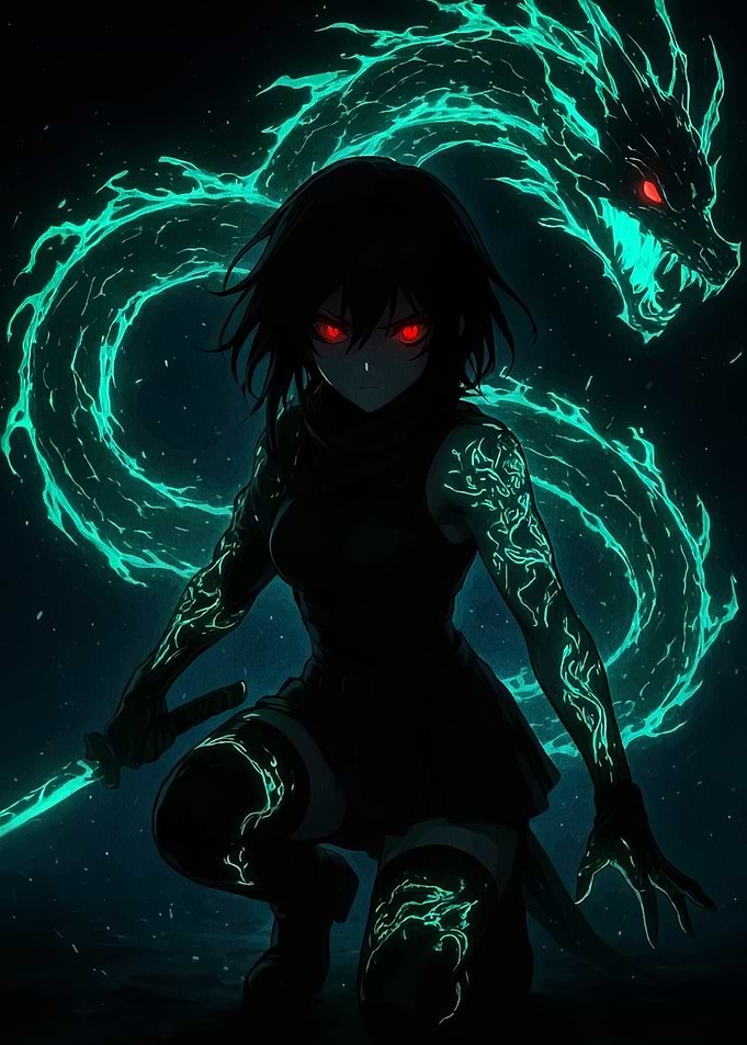 Anime Girl with Dragon and Sword