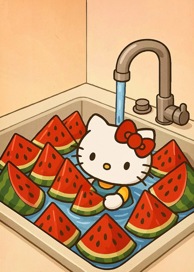 Cat Animal Watermelon Sink
