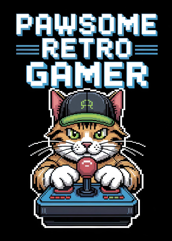 Pawsome Retro Gamer Cat Pixel Art
