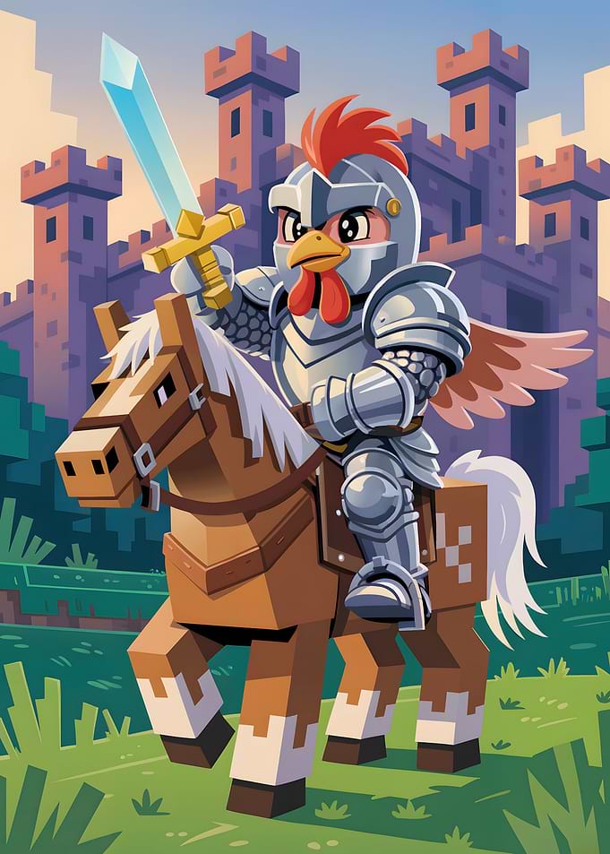 Chicken Knight on Minecraft Horse