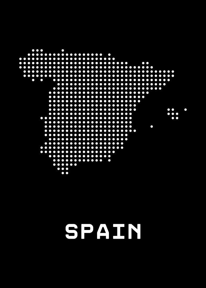 Spain Map Dotted Black and White