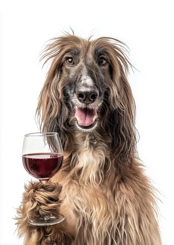 Afghan Hound with Wine Glass