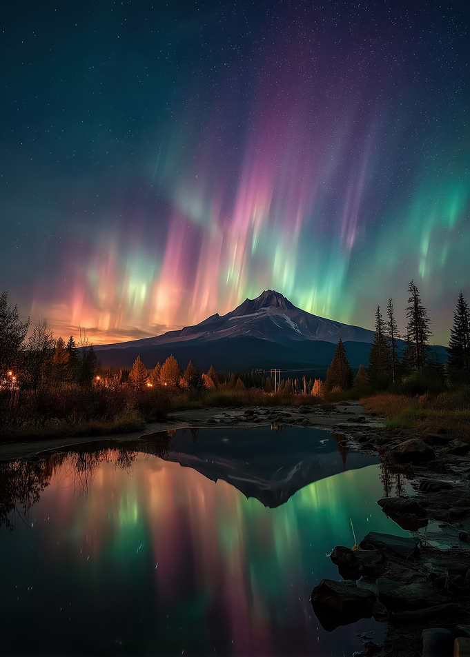 Aurora Borealis Over Mountain Hood