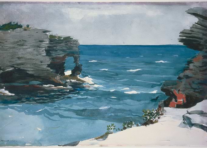 Watercolor Seascape with Rocky Cliffs