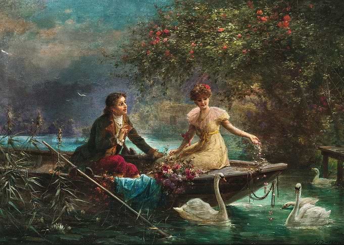 Romantic Boat Ride with Swans Painting