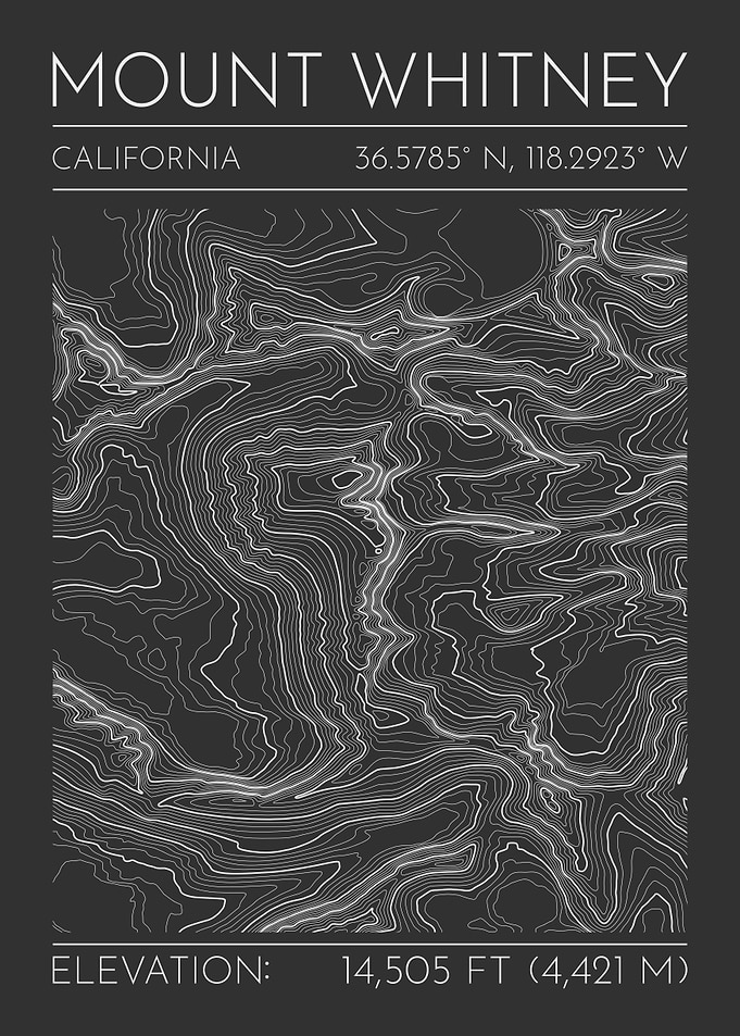 Mount Whitney Topographic Contour Map