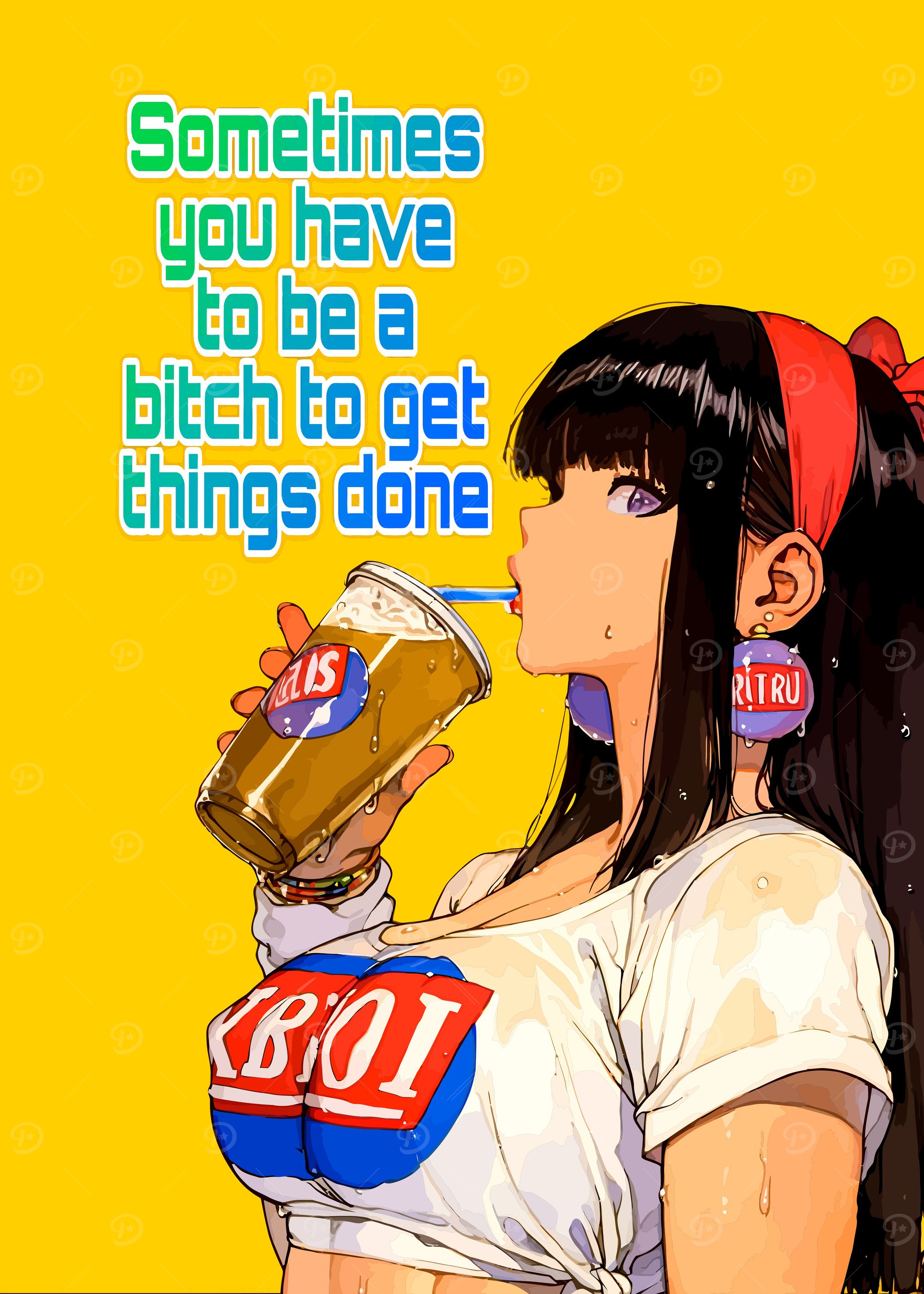 Girl Drinking with Bold Text