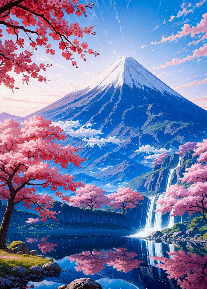 Sakura Mount Fuji Cherry Blossom Waterfall Japan