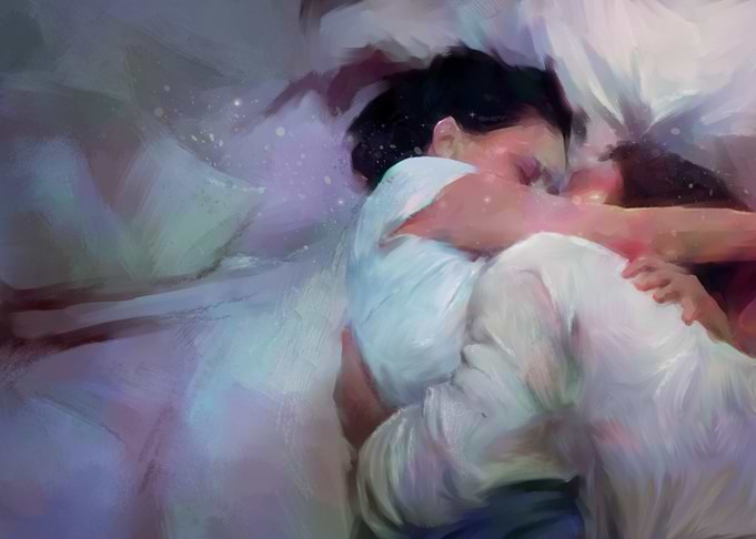 Couple Embracing in Bed Painting
