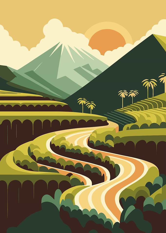 Rice Terraces Landscape Illustration