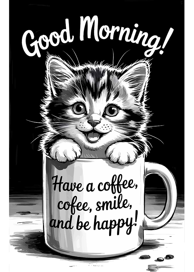 Cute Kitten in Coffee Cup