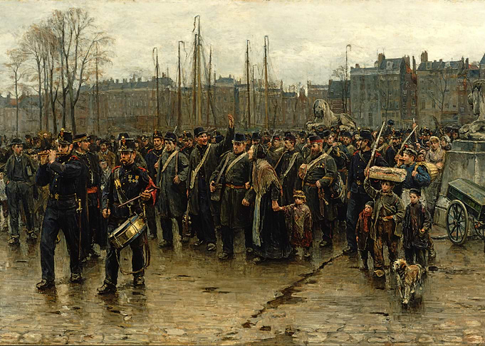 Military Parade in a Cityscape Painting