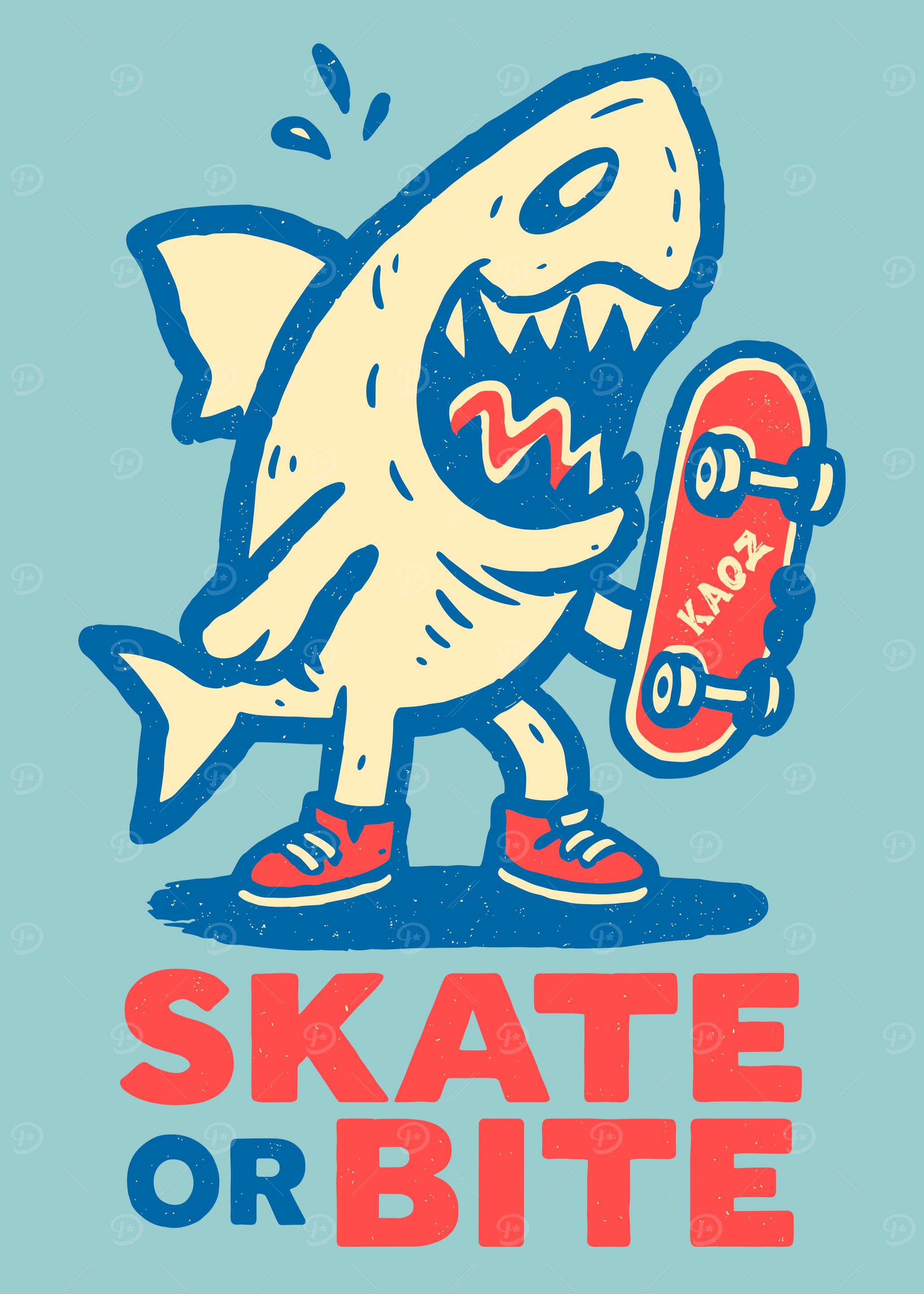 Skate or Bite Shark Cartoon