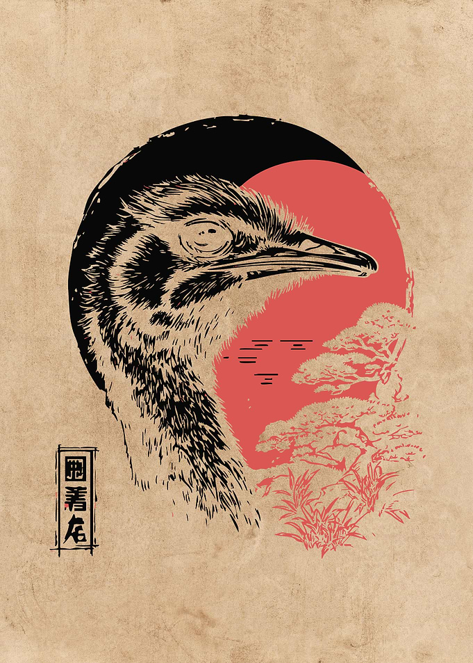 Emu Ukiyo-e Style Art