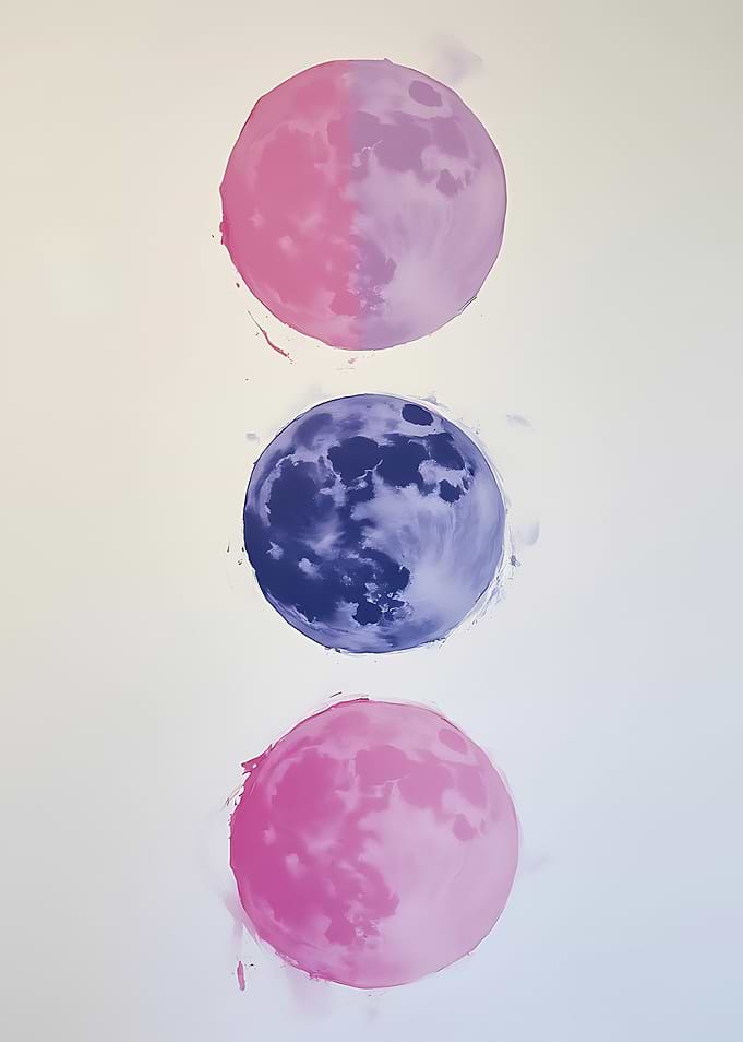 Three moons in pink and blue