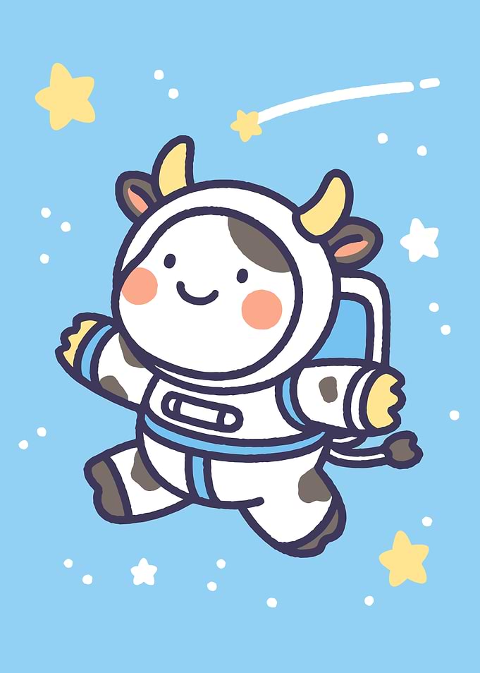 Cute Cow Astronaut in Space Cartoon