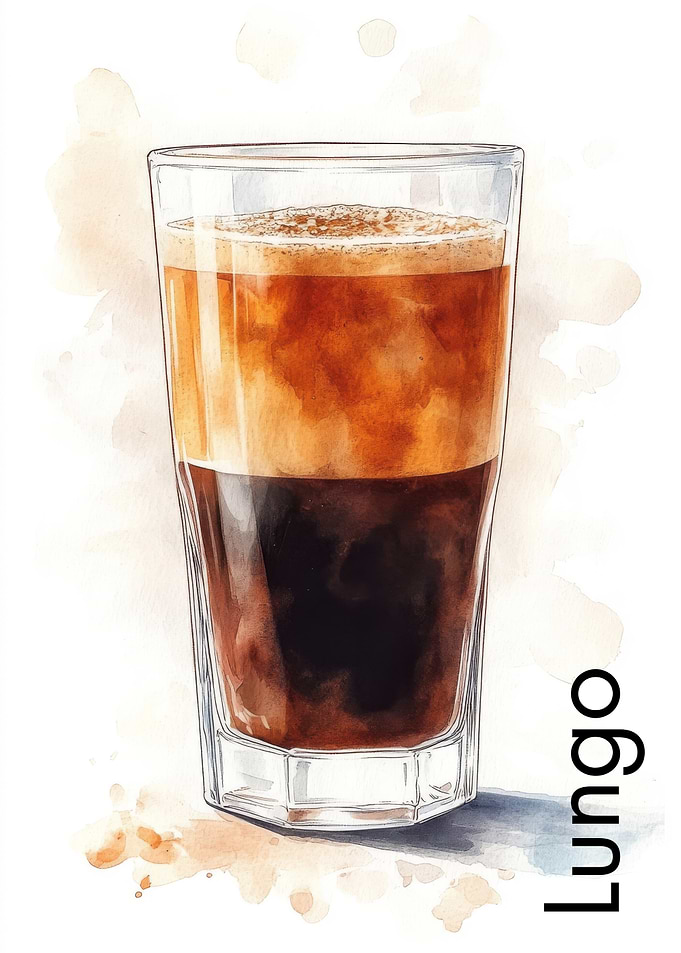 Lungo Coffee Watercolor Illustration | Kitchen Art