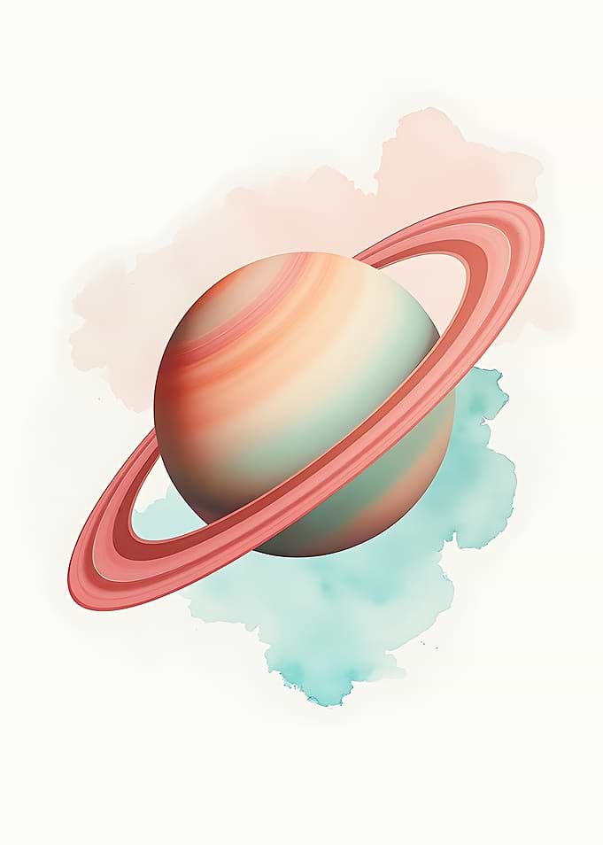 Watercolor Planet with Rings Illustration