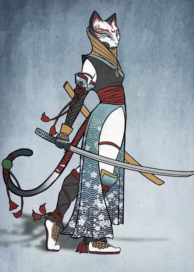 Cat Samurai Warrior with Mask