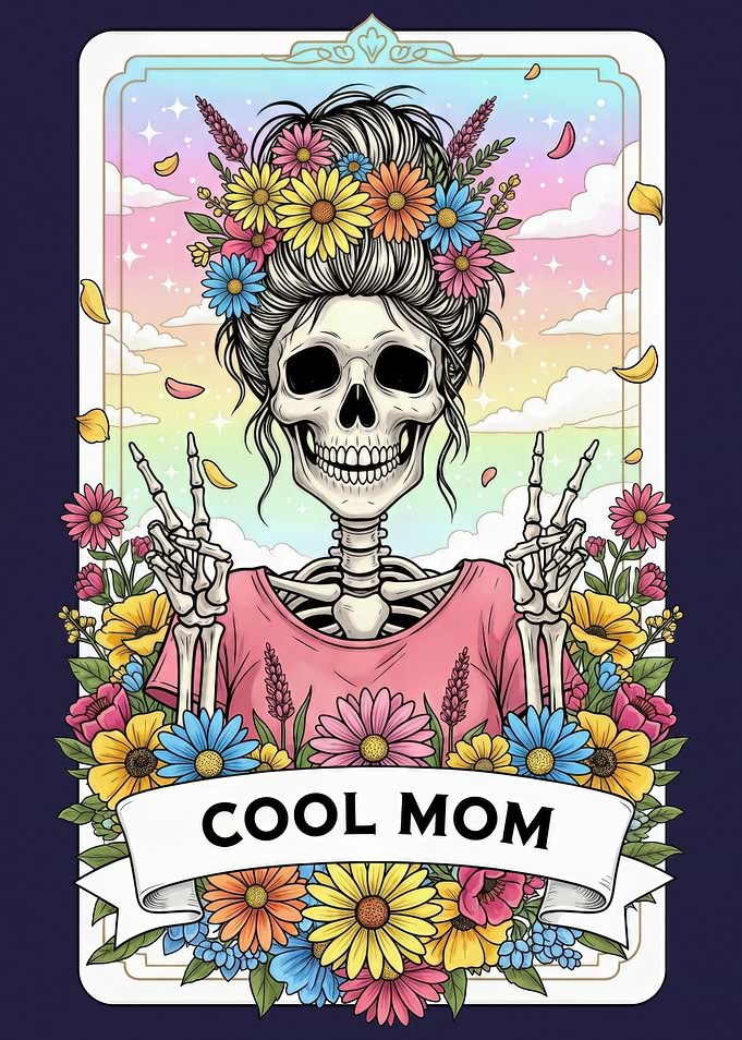 Cool Mom Skeleton with Flowers