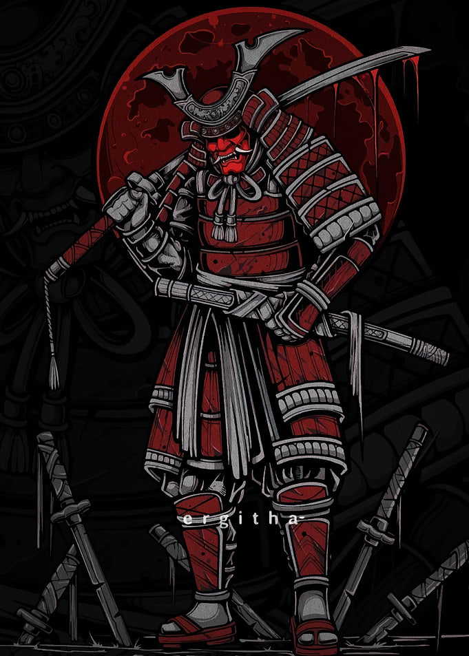 Red Samurai Warrior with Swords