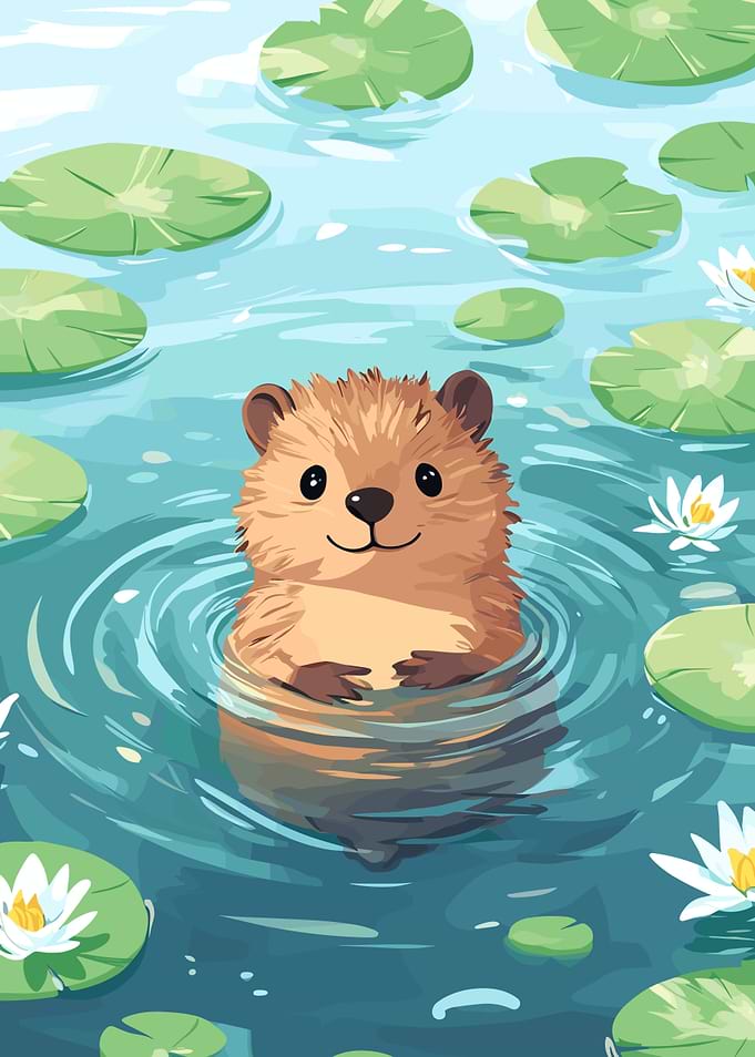 Cute Otter in Pond Illustration