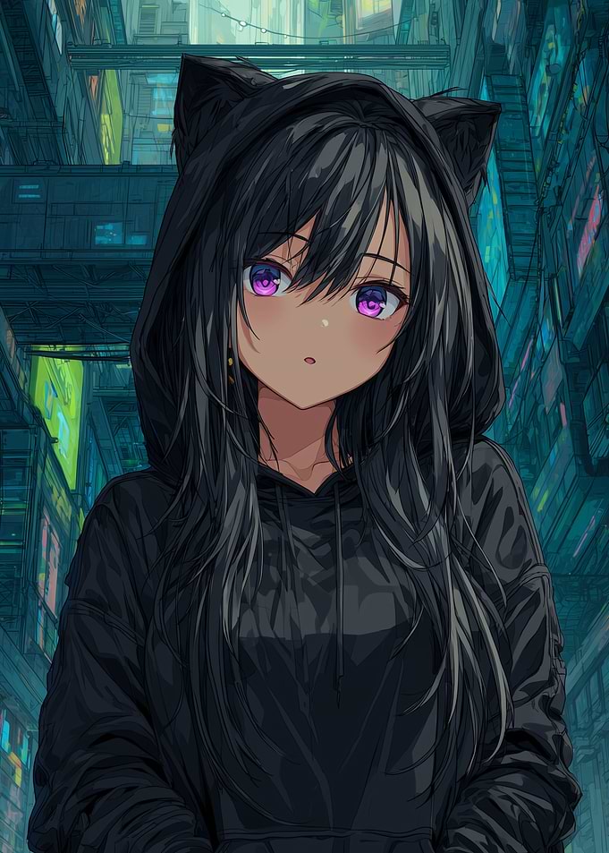 Anime Girl with Cat Ears Hoodie