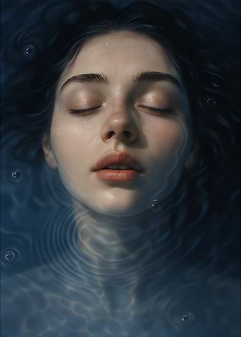 Woman Floating in Water, Eyes Closed