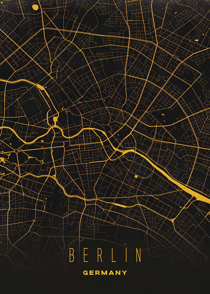 Golden Map of Berlin - Modern Germany City Wall Art