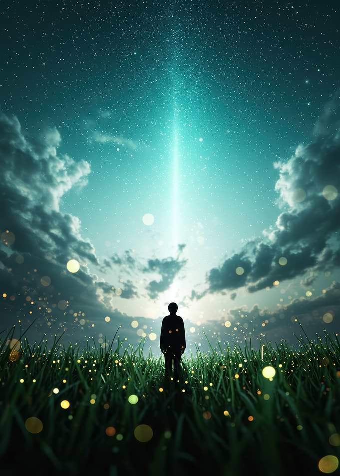Silhouette under a starry sky