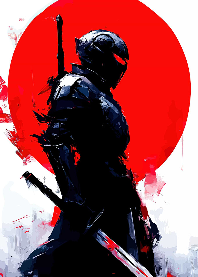 Samurai Warrior with Red Sun