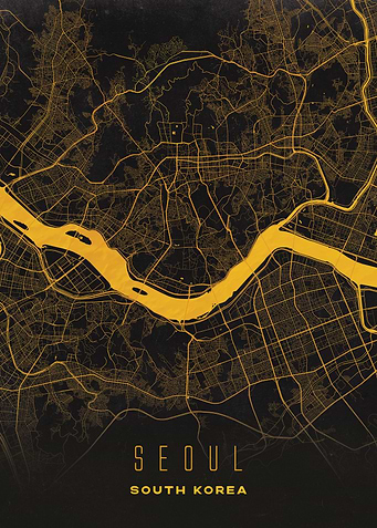 Golden Map of Seoul - Modern South Korea City Wall Art