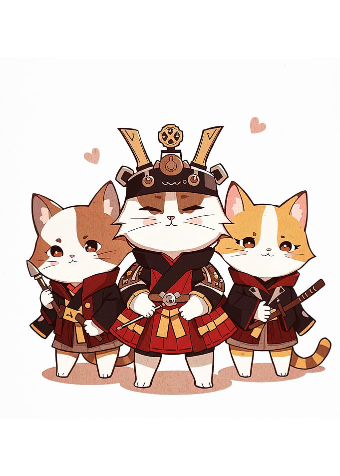 Samurai Cats Cartoon Illustration
