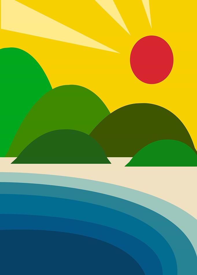 Minimalist Beach Landscape with Hills