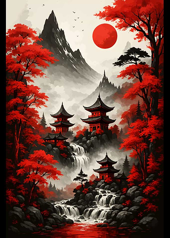 Japanese Landscape and Waterfalls