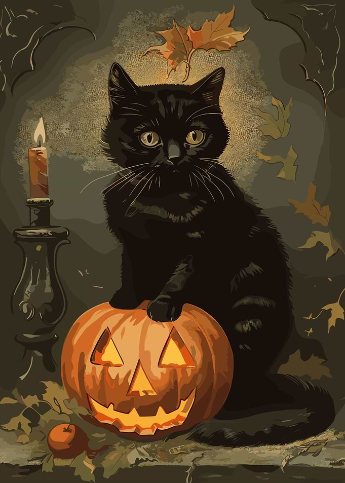 Black Cat on Pumpkin Halloween Illustration #HalloweenChallenge