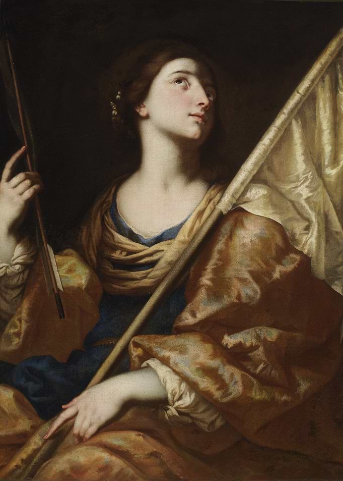 Saint holding arrows and flag painting