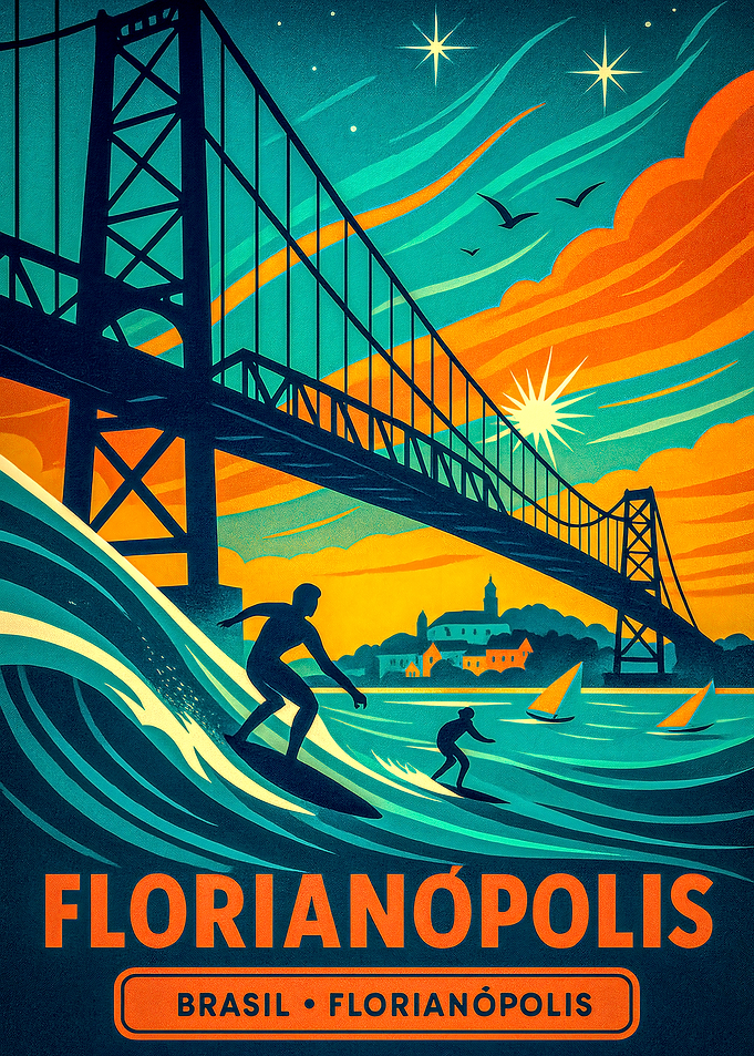 Florianópolis, Brazil: Surfing Travel Poster
