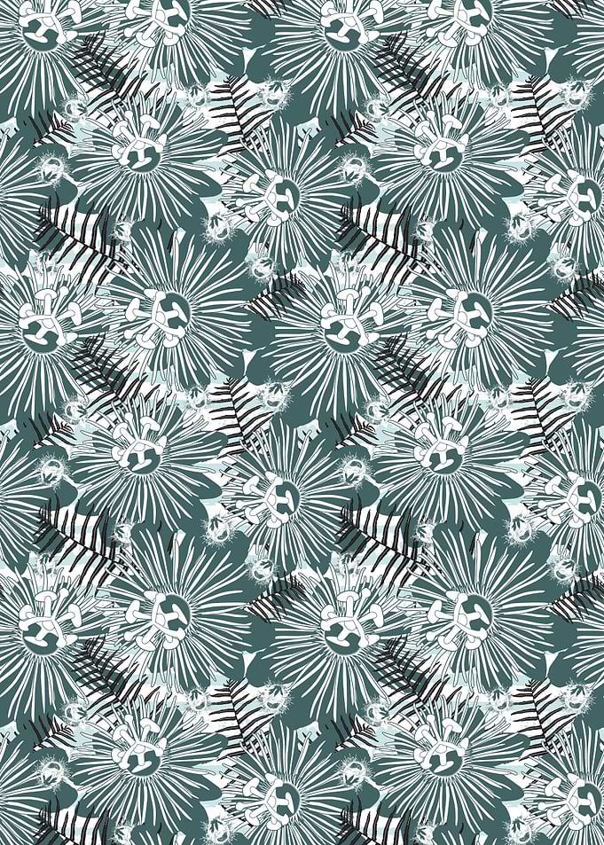 Floral Pattern with Ferns and Flowers