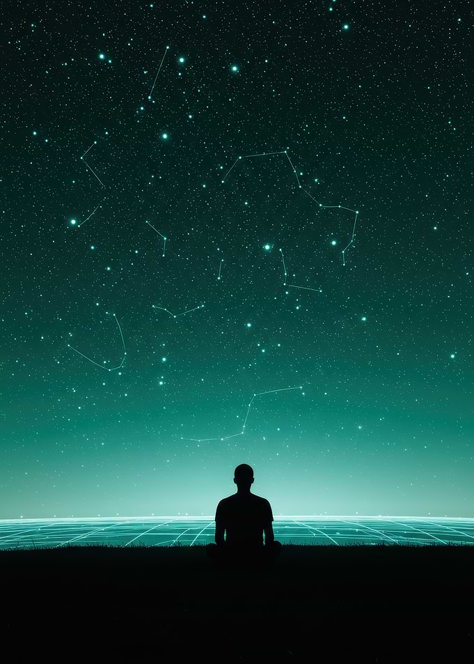Silhouette Contemplating Starry Night Sky