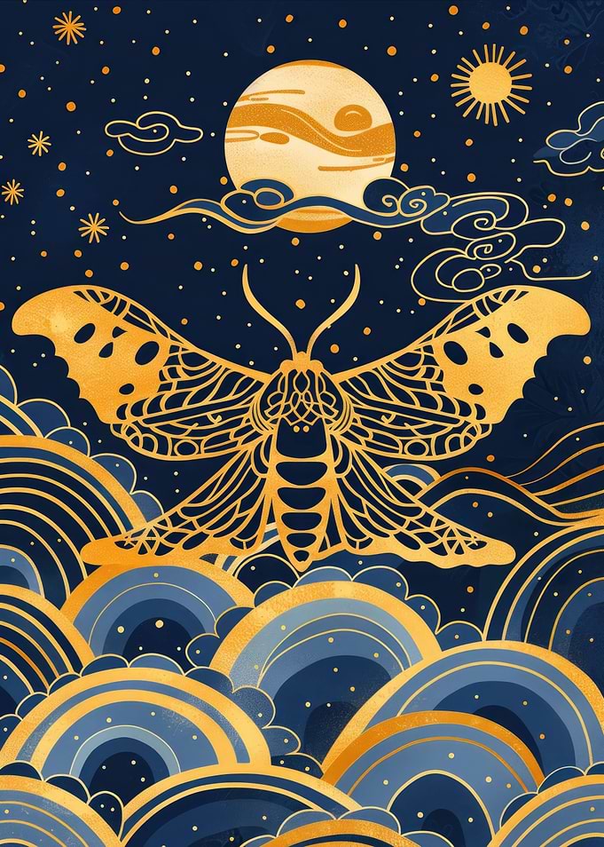Moth and Moon Celestial Kintsugi Art