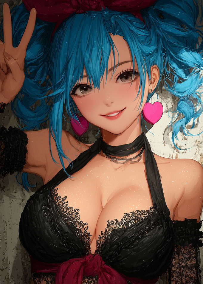 Anime Girl with Blue Hair and Lingerie