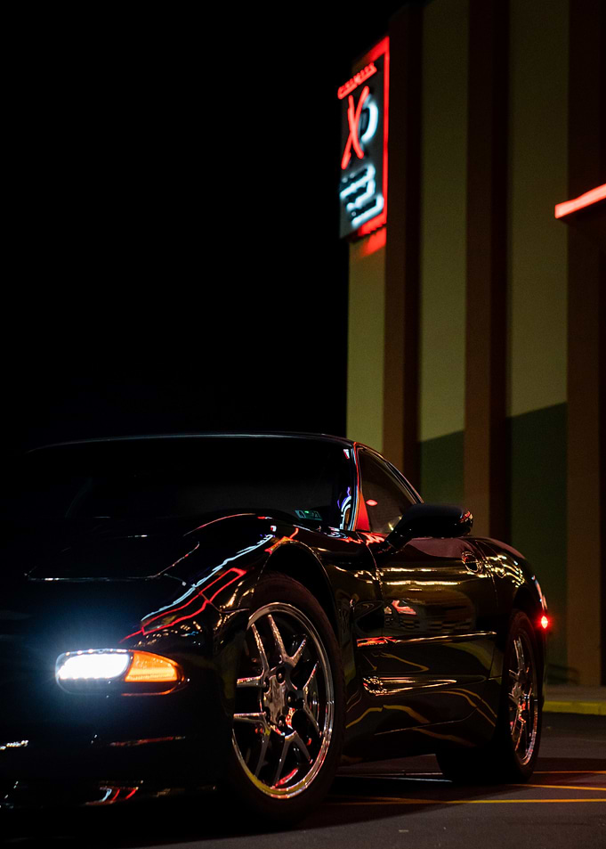 Black C5 Corvette at Night