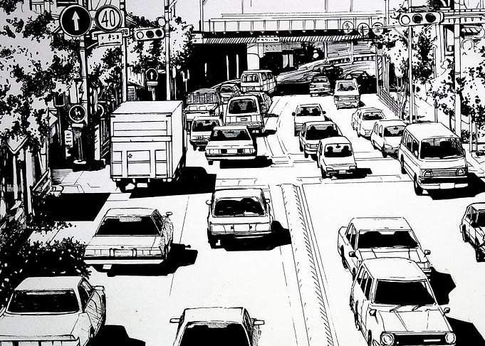 Black and White City Street Scene