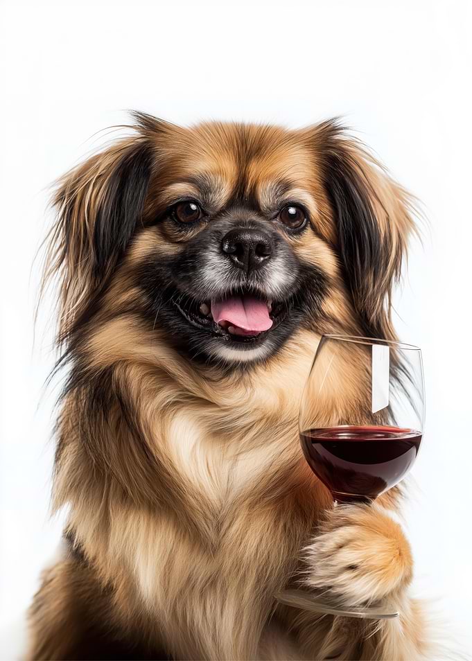 Tibetan Spaniel dog with Wine Glass Portrait