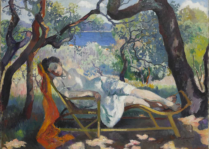 Woman Resting in Garden Painting