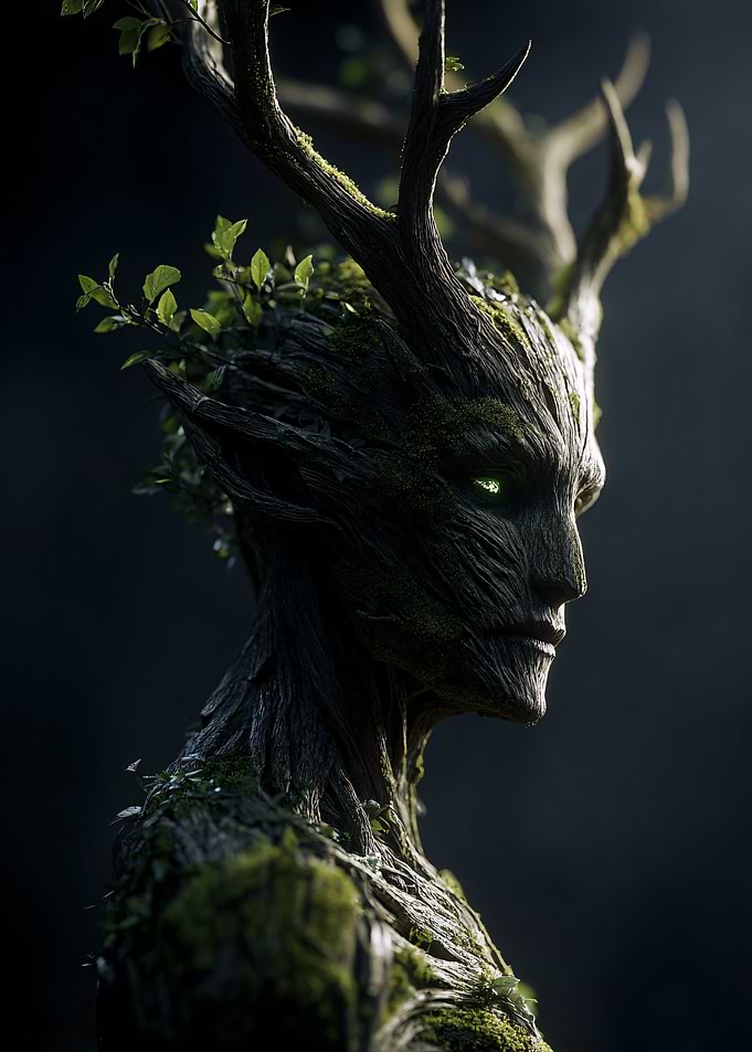 Mystical Tree Person with Glowing Eyes