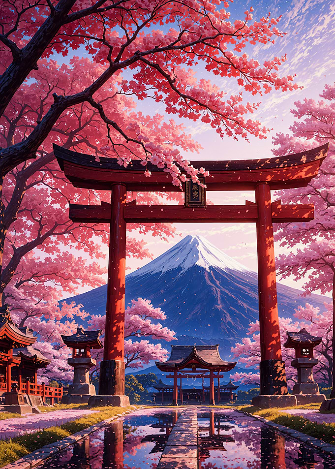 Japanese Torii Gate with Cherry Blossom Sakura Spring